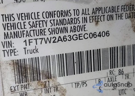 2016 Ford F-250 Xl z USA, uszkodzony, nr VIN 1FT7W2A63GEC06406